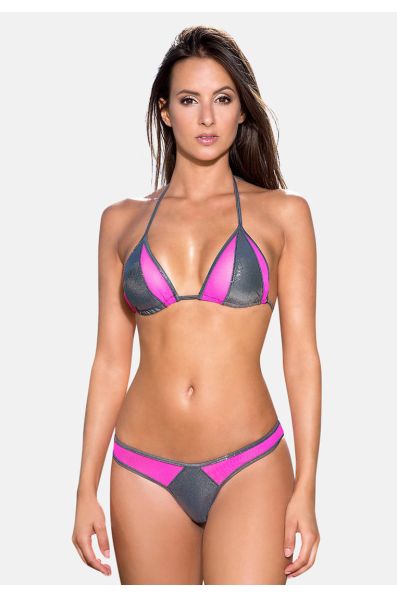 Bounty 3 pièces | Maillot de bain femme sexy bikini gris et rose métallisé