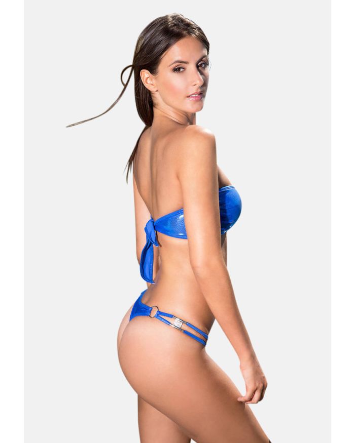 Maillot de bain string bikini métallisé bleu indigo Monaco 2